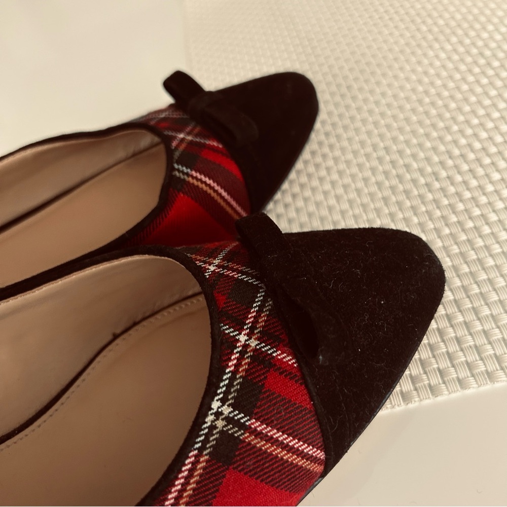Talbots Edison Bow Flats Women's 9 W Plaid Red Green Black Tartan Holiday Shoes - Picture 9 of 10